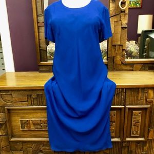 Long Blue Rayon Crepe Dress size 18 fully lined